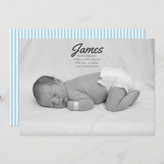 Baby Boy Blue Stripe Faire-part de naissance (Devant / Derrière)