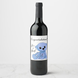 Baby Boy Blue Teddy Bear Bottle Label aanpassen Wijn Etiket