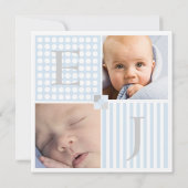 Baby Boy Blue Twin Modern Foto Aankondiging (Achterkant)