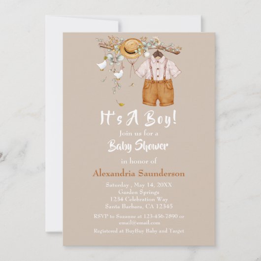 Baby Boy Boho Rustic Green Invitation (Devant)
