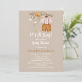 Baby Boy Boho Rustic Green Invitation (Debout devant)
