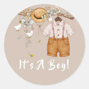 Baby Boy Boho Rustic Greenery Ronde Sticker
