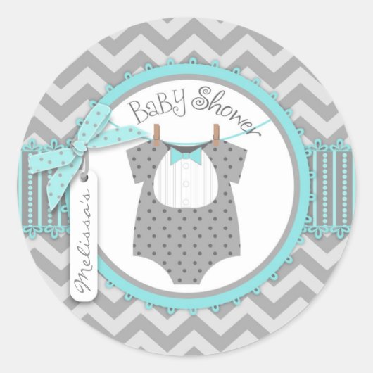 Baby Boy Bow Stropdas Chevron Print Baby shower Ronde Sticker (Voorkant)