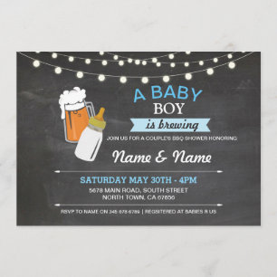 Baby Boy Brewer Beers Blue Chalk Invite Kaart
