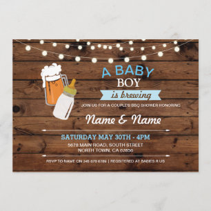 Baby Boy Brewer Beers Blue Wood Invite Kaart