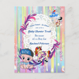 Baby Boy Bubbles & Unicorns Baby Shower Briefkaart