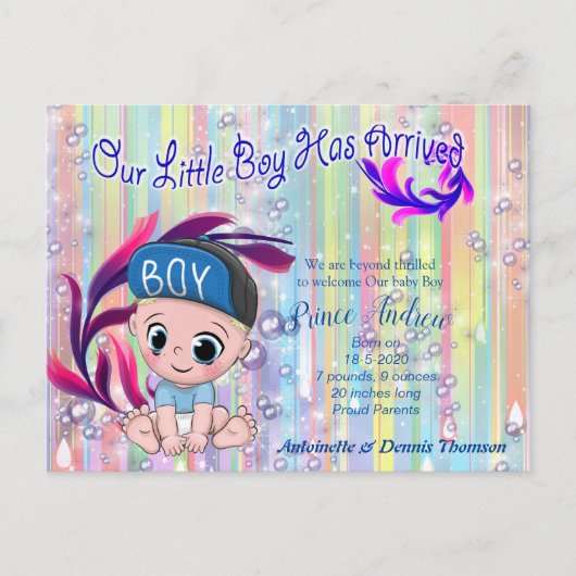 Baby Boy Bubbles & Unicorns Briefkaart (Voorkant)