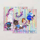 Baby Boy Bubbles & Unicorns Butterfly Invitation (Devant / Derrière)