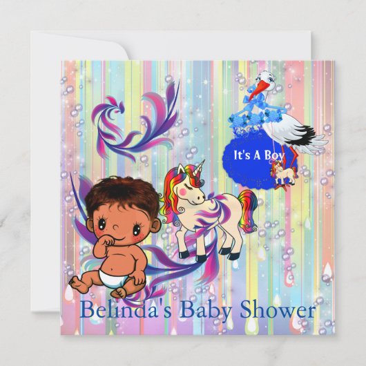 Baby Boy Bubbles & Unicorns Butterfly Invitation (Devant)