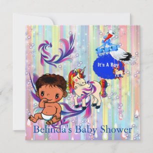 Baby Boy Bubbles & Unicorns Butterfly Invitation Notitiekaartje
