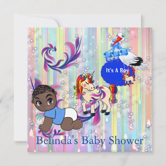 Baby Boy Bubbles & Unicorns Butterfly Invitation Notitiekaartje (Voorkant)