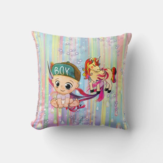 Baby Boy Bubbles & unicorns Kussen (Voorkant)