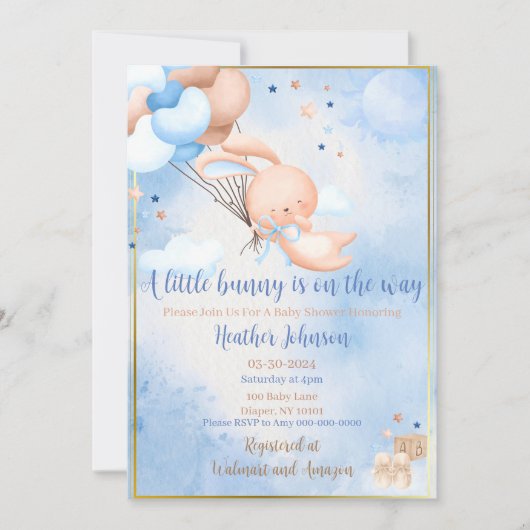 Baby Boy Bunny Baby shower Kaart (Voorkant)