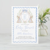 Baby Boy Bunny Konijn Douche Preppy Blue Gingham Kaart (Staand voorkant)