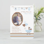 Baby Boy Cameo Photo Shower Invitation (Debout devant)