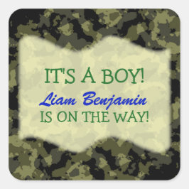 Baby Boy - Camo Thmed Baby shower Vierkante Sticker