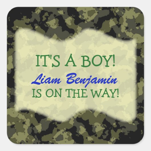 Baby Boy - Camo Thmed Baby shower Vierkante Sticker (Voorkant)