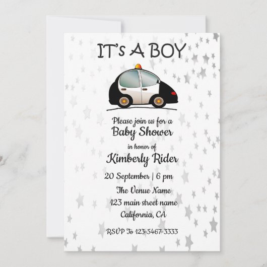 Baby Boy Cars Invitations de douche pour bébés (Devant)