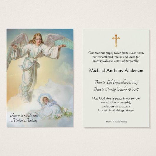 Baby Boy Catholic Funeral Memorial Holy Card - (Devant & derrière)