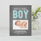 Baby Boy Chalkboard | Faire-part de naissance (Debout devant)