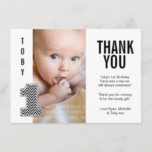 Baby Boy Chevron 1e Verjaardag Dank u Fotokaart Bedankkaart