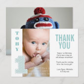 Baby Boy Chevron 1er anniversaire Merci Carte phot (Devant / Derrière)