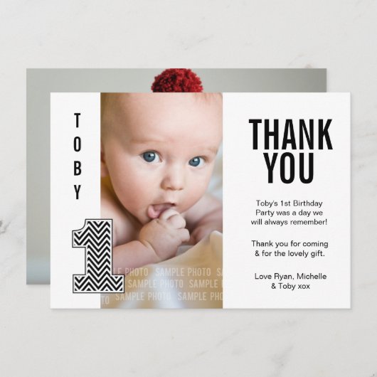 Baby Boy Chevron 1er anniversaire Merci Carte phot (Devant / Derrière)