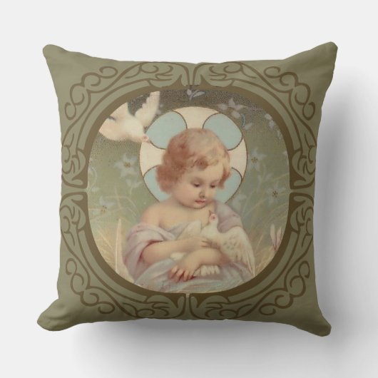 Baby Boy Child Jesus Doves Halo Decorative Border Kussen (Voorkant)