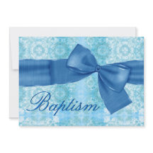 Baby Boy Christening Blue Damask Faux Bow