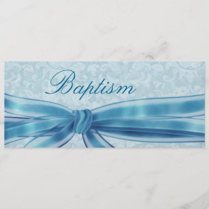 Baby Boy Christening Blue Damask Metallic Kaart