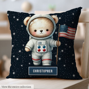 Baby Boy Coussin avec Space Teddy Bear Nom personn