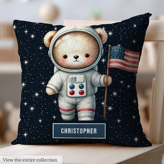 Baby Boy Coussin avec Space Teddy Bear Nom personn