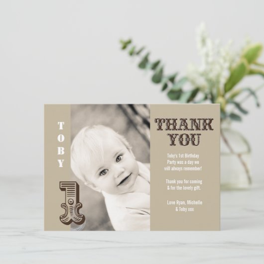 Baby Boy Cowboy 1er Birthday Merci Carte photo (Debout devant)