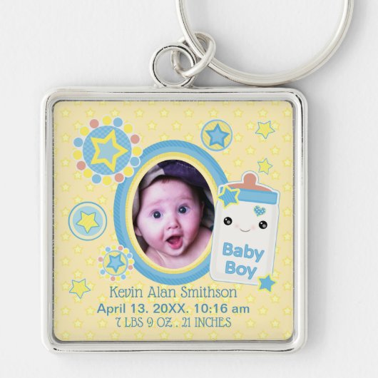 Baby Boy Custom Birth Announding Sleutelhanger (Voorkant)