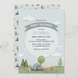 Baby Boy Cute Blue Camping Forest Beer Baby shower Kaart