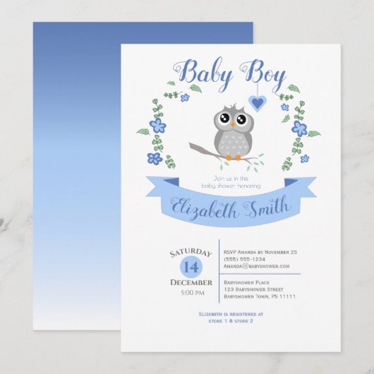 Baby Boy Cute owl babyshower Kaart (Voorkant / Achterkant)