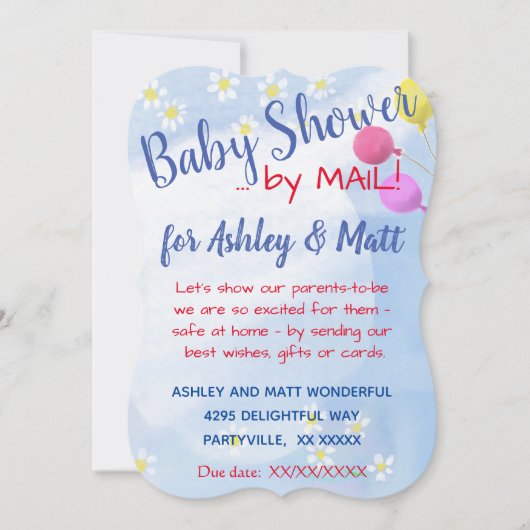 Baby Boy Daisies Balloons Baby shower Invitation (Devant)