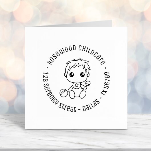 Baby Boy Daycare Chilcare Round Address 2 Zelfinktende Stempel