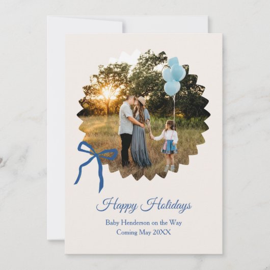 Baby Boy de Noël Faire-part Bleu Bow (Devant)