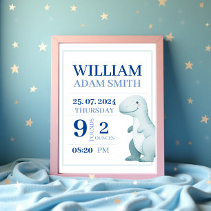 Baby Boy Dinosaur Persoonlijke Geboorteaankondigin Poster