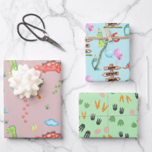 Baby Boy Dinosaur Persoonlijke Naam & Leeftijd ver Inpakpapier Vel