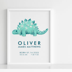 Baby Boy Dinosaur Stegosaurus Birth Stats Poster