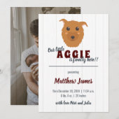 Baby Boy Dog Maroon Baby Aankondiging (Voorkant / Achterkant)