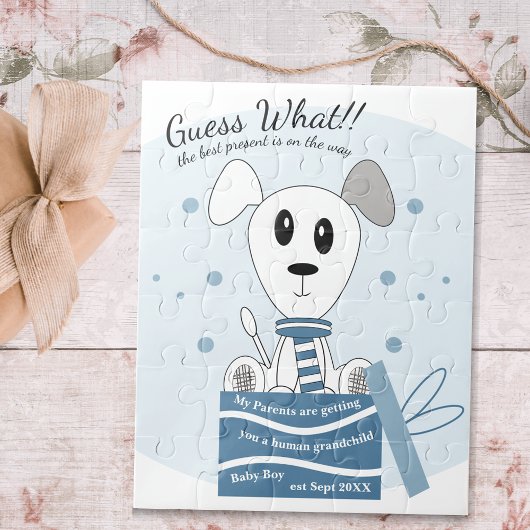 Baby Boy Dog Zwangerschap Aankondiging (Blauw) Legpuzzel