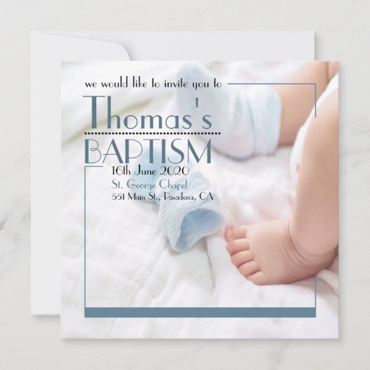 Baby Boy Doop Overlay Uitnodiging (Voorkant)