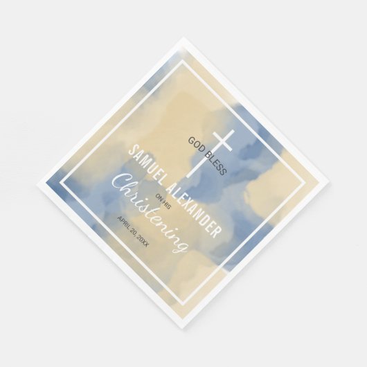 Baby Boy doopsel blauw en goud Waterverf Servetten (Hoek)