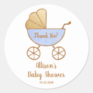 Baby Boy Douche Carriage Waterverf Dank u Ronde Sticker