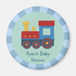 Baby Boy Douche: Gele, Rode & Blauwe Trein Magneet