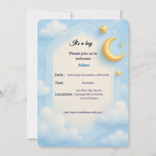 Baby Boy Douche Invitation - Blue Elegant Design (Devant)