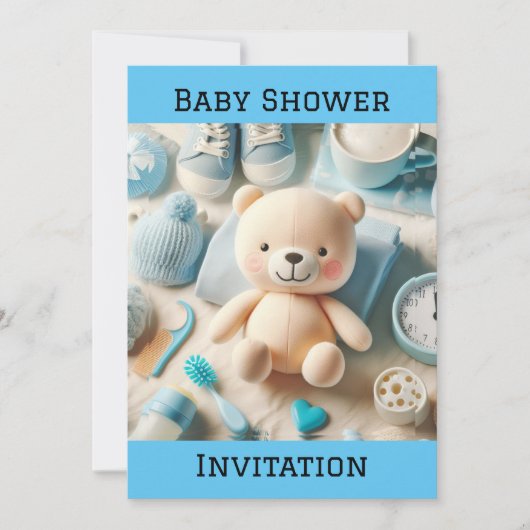 Baby Boy Douche Platte uitnodiging (Voorkant)